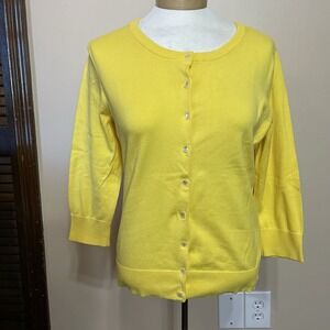 Talbots Petite Medium Yellow Cardigan Button Closure 3/4 Sleeve Lightweight